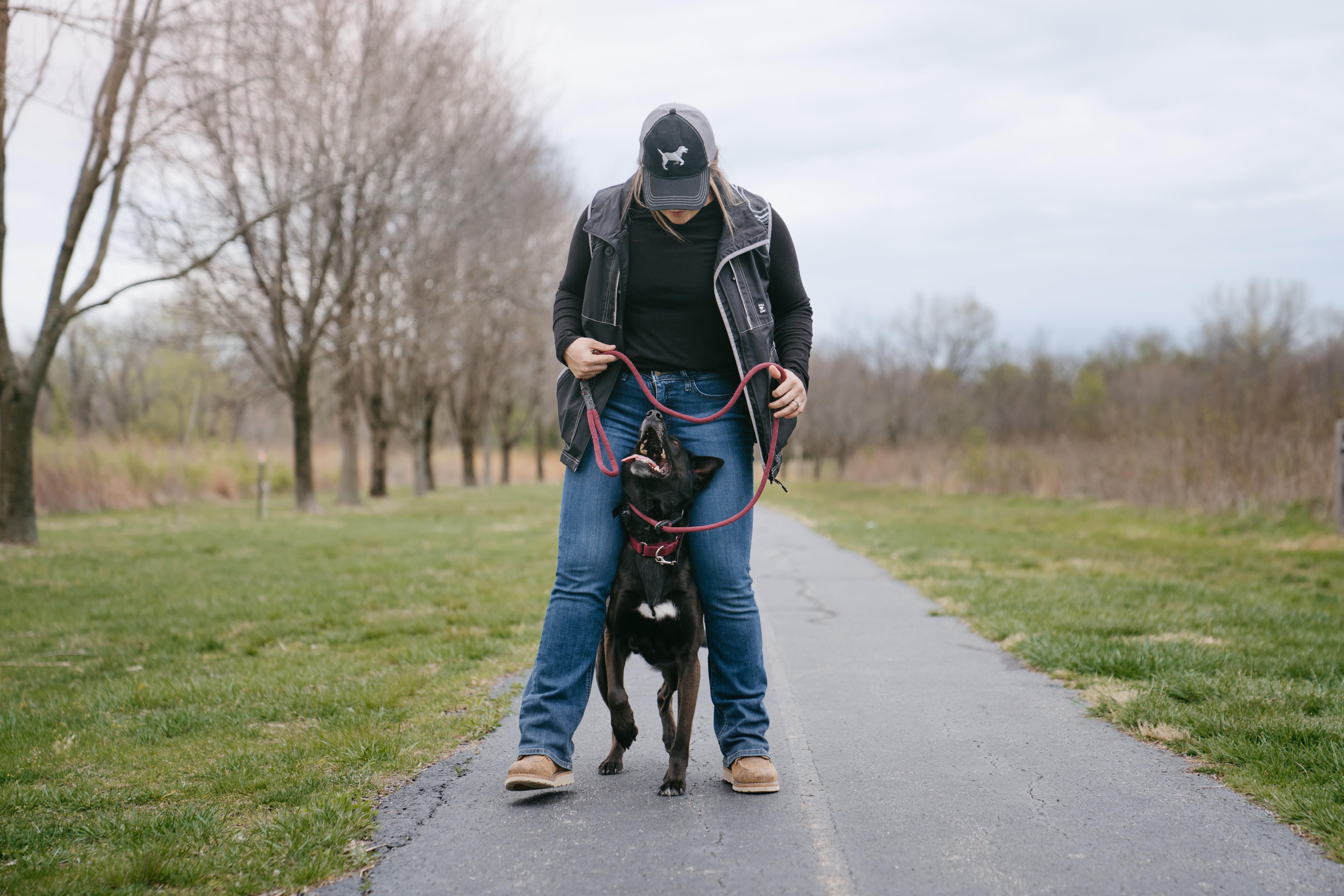 Maggie Quitmeyer working with dog during a dog training session in Southern Illinois